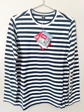 NWT Helly Hansen Striped Long Sleeve Top French Terry Organic Cotton Large